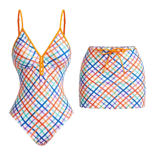 Women's Plaid Two-Piece Swim Set with Tummy Control