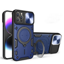 Stevige hoes voor iPhone 11 Pro Max 6,5 inch, met schuifbare lensbescherming, magnetische autohouder, robuuste schokbestendige hoes van PC+TPU, blauw