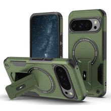 Hoesje voor Google Pixel 9/9 Pro 6,3 inch – MagSafe-compatibel, schokbestendig TPU van militaire kwaliteit met onzichtbare standaard, groen