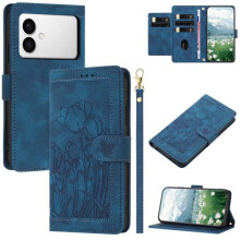 Leren flip-wallet hoesje compatibel met Samsung Galaxy S26Edge5G – Tulpenreliëf, 5-kaartshouder, magnetische sluiting, blauw