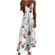 Damen-Sommerkleid mit Blumenmuster, Spaghettiträgern, lässiges langes Maxikleid mit V-Ausschnitt, sexy Boho-Kleid, trendige Strandkleidung 2026
