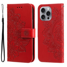 Rode PU-leren flip-wallet met magnetische sluiting, kaartsleuven en ophangkoord – compatibel met iPhone 16 Pro Max 6,9 inch