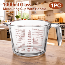 Verre doseur en verre borosilicate résistant à la chaleur de 1000 ml avec poignée – Compatible micro-ondes et lave-vaisselle, graduations
