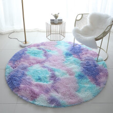 Blue & Purple Rainbow Round Rug, Soft Plush, Washable, 80x80cm — Compatible with Kids' Rooms, Girls' Bedrooms, Nurseries & Classrooms