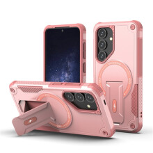 Roze MagSafe-compatibel hoesje voor Samsung Galaxy S25 5G, 6,2 inch, schokbestendig TPU van militaire kwaliteit met onzichtbare standaard