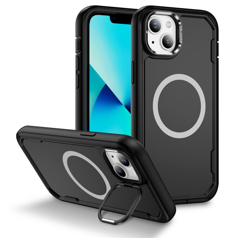 Iphone 13 Case With Stand, Magsafe Compatible, Rugged Military-Grade Drop Protection, Built-In Metal Camera Stand, Black 9130661884242