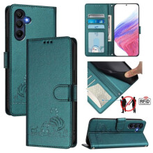 Compatibel met Samsung Galaxy A17 5G 6,7" RFID-blokkerende flip-wallet van PU-leer – met kattenreliëf, magnetische sluiting, kaartsleuven en