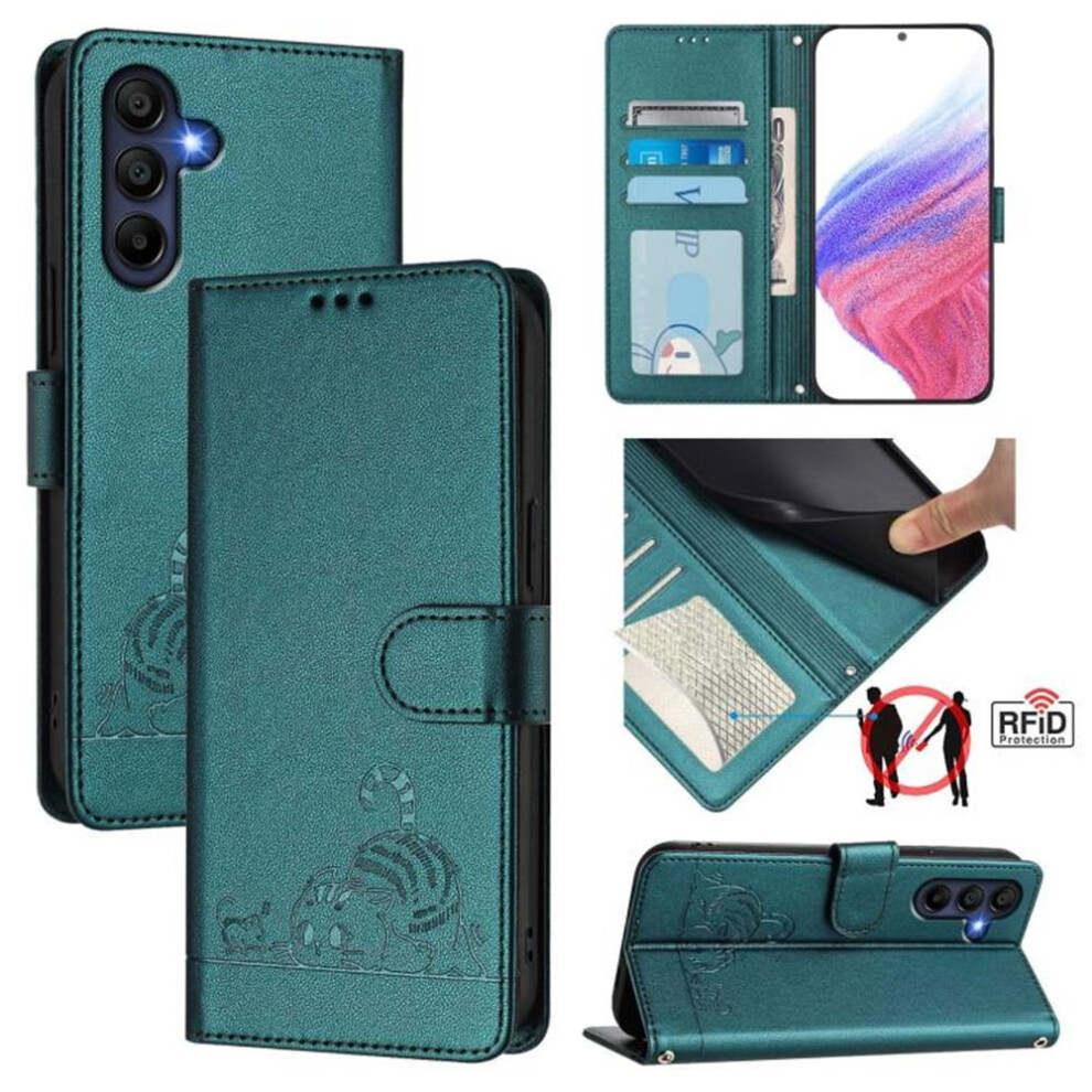 Compatible With Samsung Galaxy A17 5G 6.7" Rfid-Blocking Pu Leather Flip Wallet Case Â Cat Embossed, Magnetic Closure, Card Slots, Hanging Rope, 9130661883559