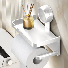 Toilet Paper Holder with Shelf Wall Mount Suction Cup White