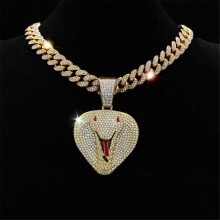 Hip-Hop-Halskette mit kreativem Kobra-Anhänger für Damen und Herren, 15 mm Kristall-Kette, funkelnder Hip-Hop-Schmuck