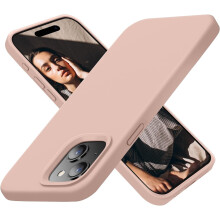 iPhone 15 Plus hoesje – Ultradun, schokbestendig siliconen beschermhoesje met zachte microvezelvoering, 6,7 inch, roze zandkleur, compatibel met