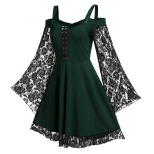 Gothic Vintage Spitzen-Patchwork-Kleid für Damen in Übergröße, schulterfrei, Spaghettiträger