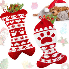 Lot de 2 chaussettes de Noël rouges tricotées pour chiens et chats – Décoration de cheminée/bureau pour animaux de compagnie, compatibles avec