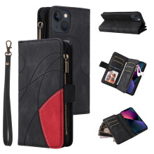 iPhone 13 portemonneehoesje met 9 kaarthouders, ritsvak en magnetische sluiting – folio van PU-leer met polsbandje, zwart (compatibel met iPhone 13)