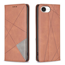 Rhombus Flip Wallet leren hoesje voor iPhone 16e – Magnetisch, schokbestendig, met standaard, kaarthouder, bruin
