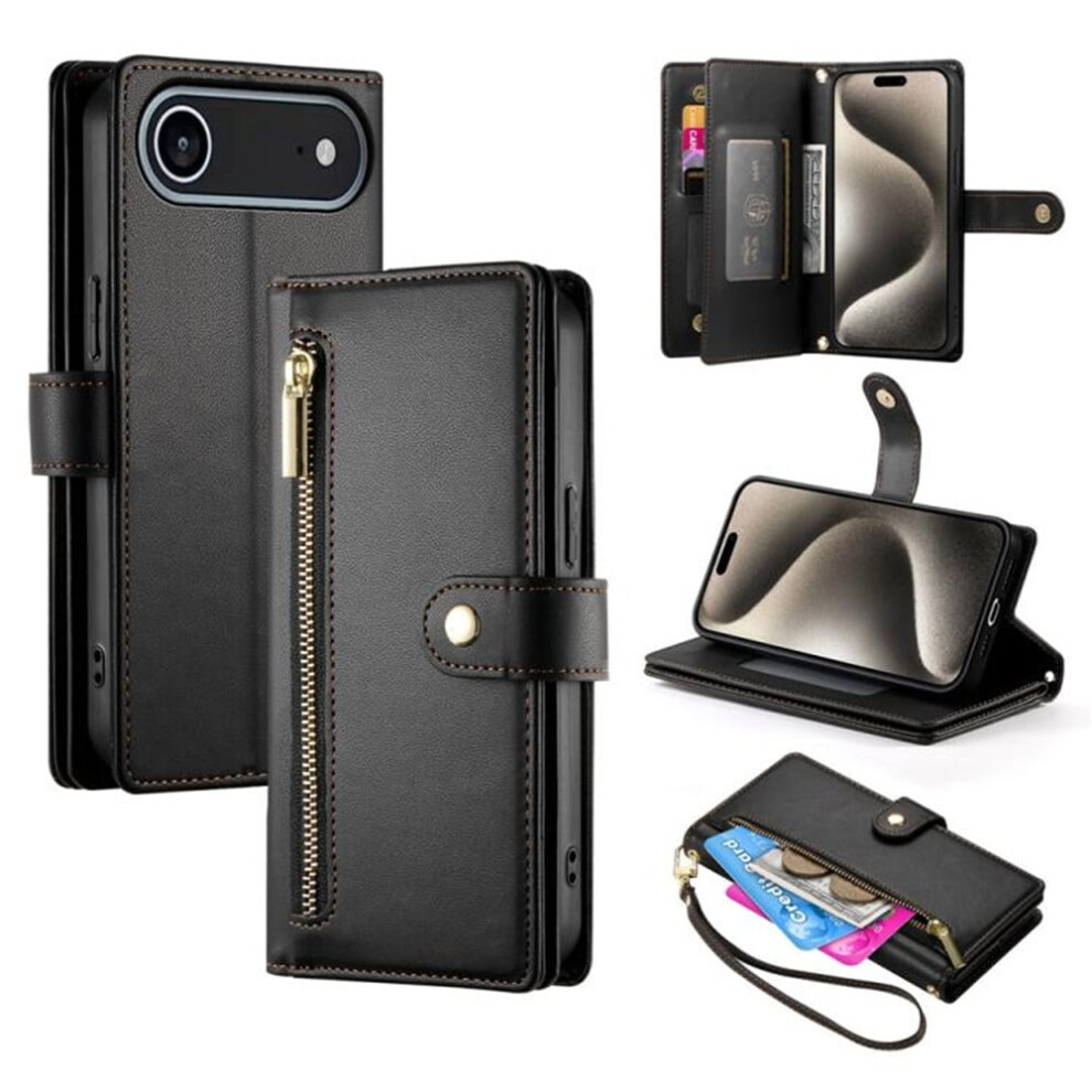 Iphone 17 Air 6.5" Wallet Case Â Leather, Multi-Card Slots, Zipper Pocket, Lanyard Strap, Â Compatible With Iphone 17 Air Black 9130661884860