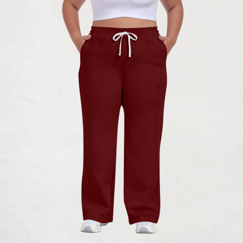 Γυναικείο παντελόνι Plus Size Casual με κορδόνι στη μέση και τσέπες, μονόχρωμο, σπορ και