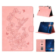 Premium leren hoes met bloemen- en vogelmotief, kaartsleuf, fotolijst en magnetische standaard, compatibel met iPad Air11 (2025/2024) / Pro11, roze