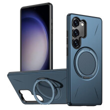 Ultraslank hybride TPU+PC-hoesje voor Samsung Galaxy S23FE5G: MagSafe-compatibel, metalen draaibare houder, militair schokbestendig, blauw