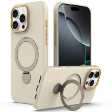 Abrikooskleurige iPhone 16 Pro hoes – MagSafe-compatibel, schokbestendig volgens militaire normen met onzichtbare magnetische O-ringhouder
