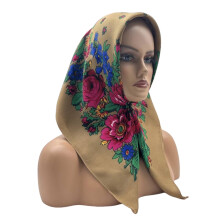 Lenço feminino elegante com estampa étnica russa de flores grandes, confortável e respirável, estilo bandana quadrada, ideal para diversas