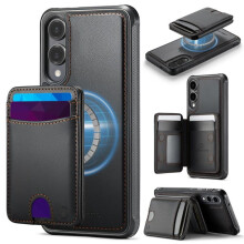 JEEHOOD-deksel til Samsung Galaxy S25Edge5G: RFID-blokkerende PU-skinn, MagSafe-kompatibel 2-i-1-lommebok med kortholder og støtte, svart