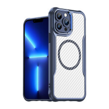 Magnetische hoes van koolstofvezel voor iPhone 13 Pro, MagSafe-compatibel, doorschijnend mat, anti-vingerafdruk, slank en schokbestendig, blauw