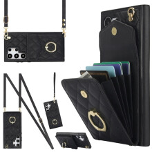 Compatibel met Samsung Galaxy S24Ultra5G: Premium PU-lederen portemonneehoes met RFID-bescherming, verstelbare ringhouder en afneembare