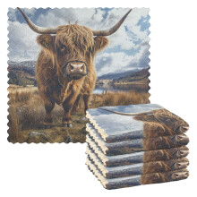 Highland Cow Kitchen Towels Dish Clothes for Drying Dishes Cleaning Absorbent Set of 6