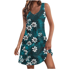 Ärmelloses, marineblaues Hawaii-Kleid aus Spandex mit V-Ausschnitt für Damen – Weich, bequem, Sommer/Herbst – Passend zu Country-Konzerten und