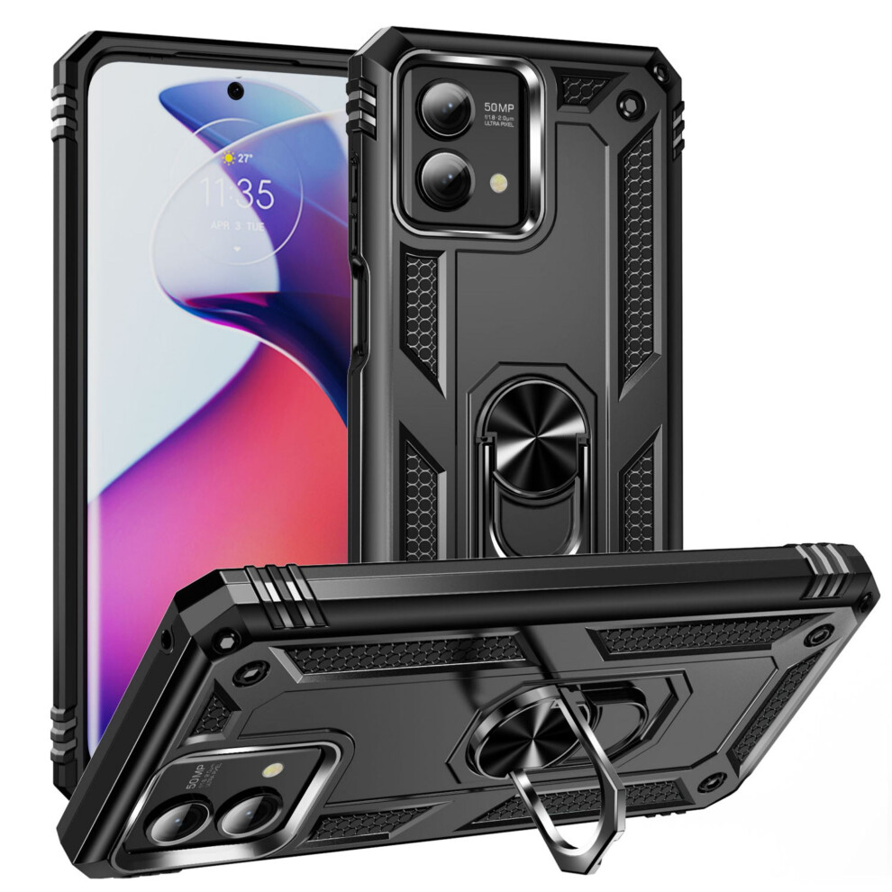 Moto G Stylus 2023 5G Case, Military-Grade Shockproof Cover With 360 Rotating Kickstand - Black 9170372094530
