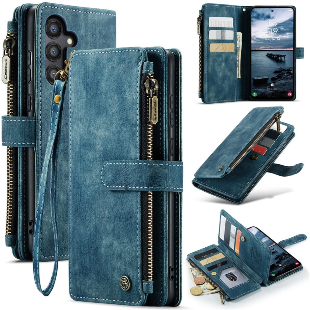 Caseme Wallet Case For Samsung Galaxy A35 (6.6") Â Pu Leather, Magnetic Flip, Lanyard, Zipper Card Holder, Blue 9170372096077