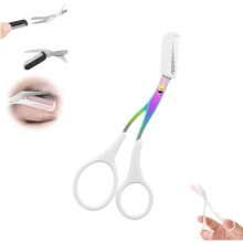 2025 New 2-in-1 Eyebrow Trimmer Scissors with Comb & Curved Razor, Non-Slip Stainless Steel, Compatible with All Skin Types