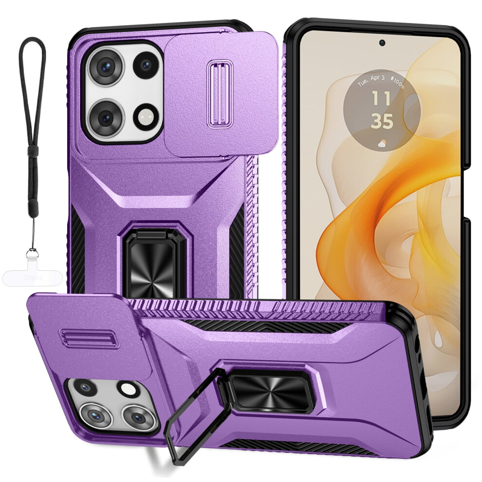 Rugged Case For Motorola Moto G Stylus 5G 2025 Â Camera Protection, Sliding Cover + Lanyard, Military-Grade Drop Protection, Kickstand Purple 9170372096084