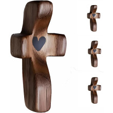 YUERVIEW 4 Pcs Black Walnut Crosses – Faith Embraces, "Cross My Heart" Encouragement Gift, Compatible with Crafts & Stress Relief