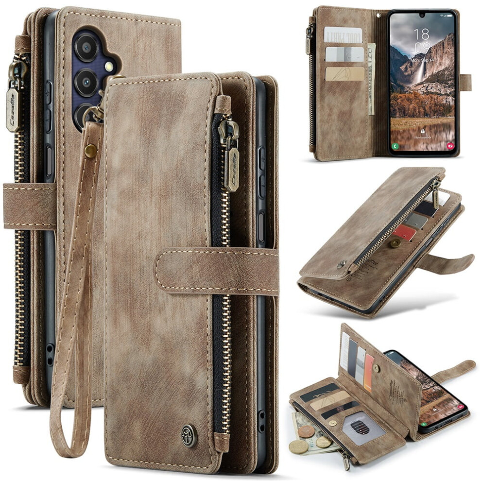 Caseme Wallet Case For Samsung Galaxy A25 6.5", Pu Leather Magnetic Flip, Lanyard & Zipper Card Holder, Brown 9170372096633