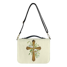 Easter Cross & Lily PU Leather Bible Cover for Men/Women – “He Is Risen”, Adjustable Strap, Multifunctional Christian Gift – XL