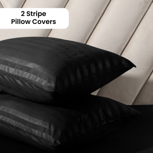 (Double, Black) Stripe Duvet Cover Set Bed Quilt & Pillowcase Pair 1
