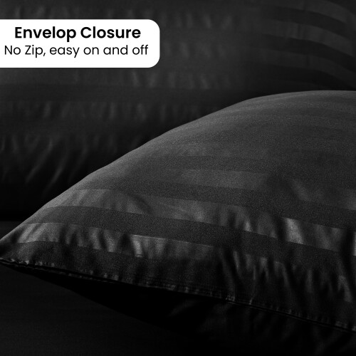 (Double, Black) Stripe Duvet Cover Set Bed Quilt & Pillowcase Pair 2