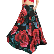 Schwarzer, lockerer Rock mit Blumenmuster für Damen – Strand, Date, Urlaubsgeschenk – Boho-Hawaii-Stil – Kompatibel mit 2025L