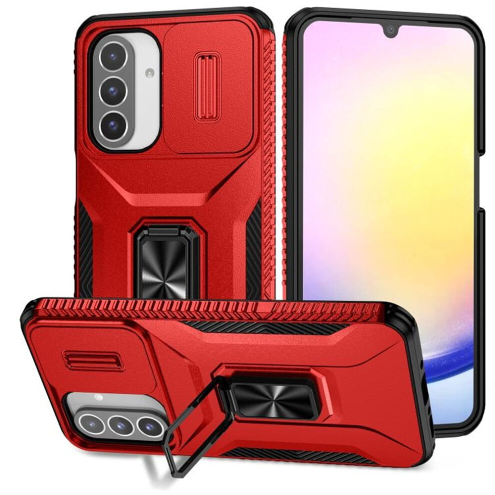 Slim Fit Shockproof Hybrid Case For Samsung Galaxy A26 5GâMilitary-Grade, Slide Camera Cover & Rotated Ring Kickstand, Red 9165521596805