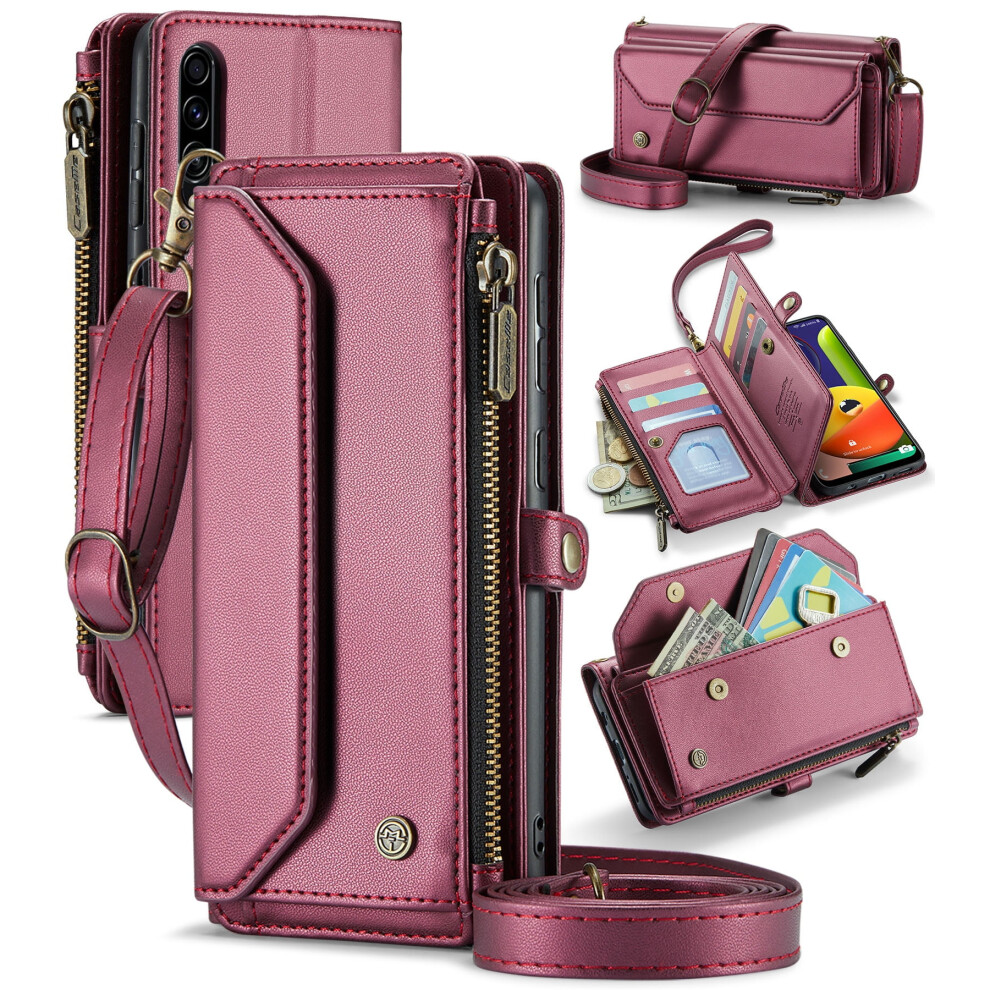Caseme Leather Wallet Case For Compatible With Samsung Galaxy A50s Â Rfid Blocking, 10-Card Holder, Zipper Bills Slot, Magnetic Wrist Strap 9165521596782