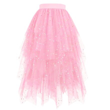 Damen Asymmetrischer Tüllrock mit Sternenmuster und Pailletten, Midi-Länge, Rosa, Größe M