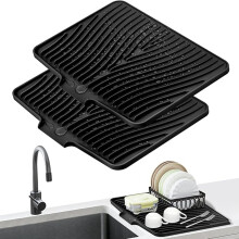 Tapis égouttoir à vaisselle en silicone 40 x 33 cm, antidérapant, avec système d'égouttage intégré, résistant à la chaleur, écologique,