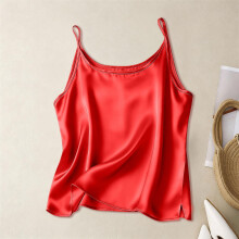 Women's silk satin V-neck sleeveless vest red M