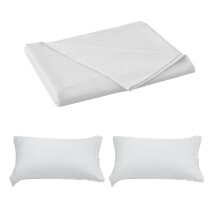 Ensemble de draps 3 pièces, couleur unie, pour lit double : drap-housse à poches profondes et taies d’oreiller, 150 x 230 cm, en polyester