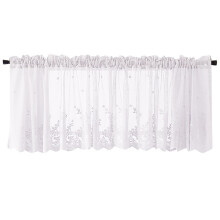 Vintage virágmintás csipke karnis függöny – félig átlátszó, fényszűrő, rúdzsebbel, kagylós széllel, 132x45 cm, 1 paneles