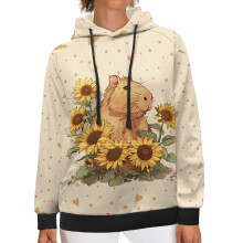 Capybara Pullover-Hoodie für Damen, Übergröße 3XL, lange Ärmel, elastische Bündchen, Taschen, bequemer Oversized-Sweatshirt – passend für