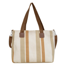 Trendige gestreifte Damen-Schultertasche 36 x 30 x 11 cm – Vielseitige Canvas-Tasche für Dates, Partys und Büro | Geräumiges Vintage-Design