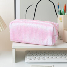 Leuk roze gestreept etui voor pennen en make-up – Multifunctionele organizer voor schrijfwaren en cosmetica, reistas, verjaardagscadeau